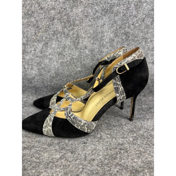 Sarah Fint Avignon, France Heels Women's EU 38 Black Snakeskin Made in Italy